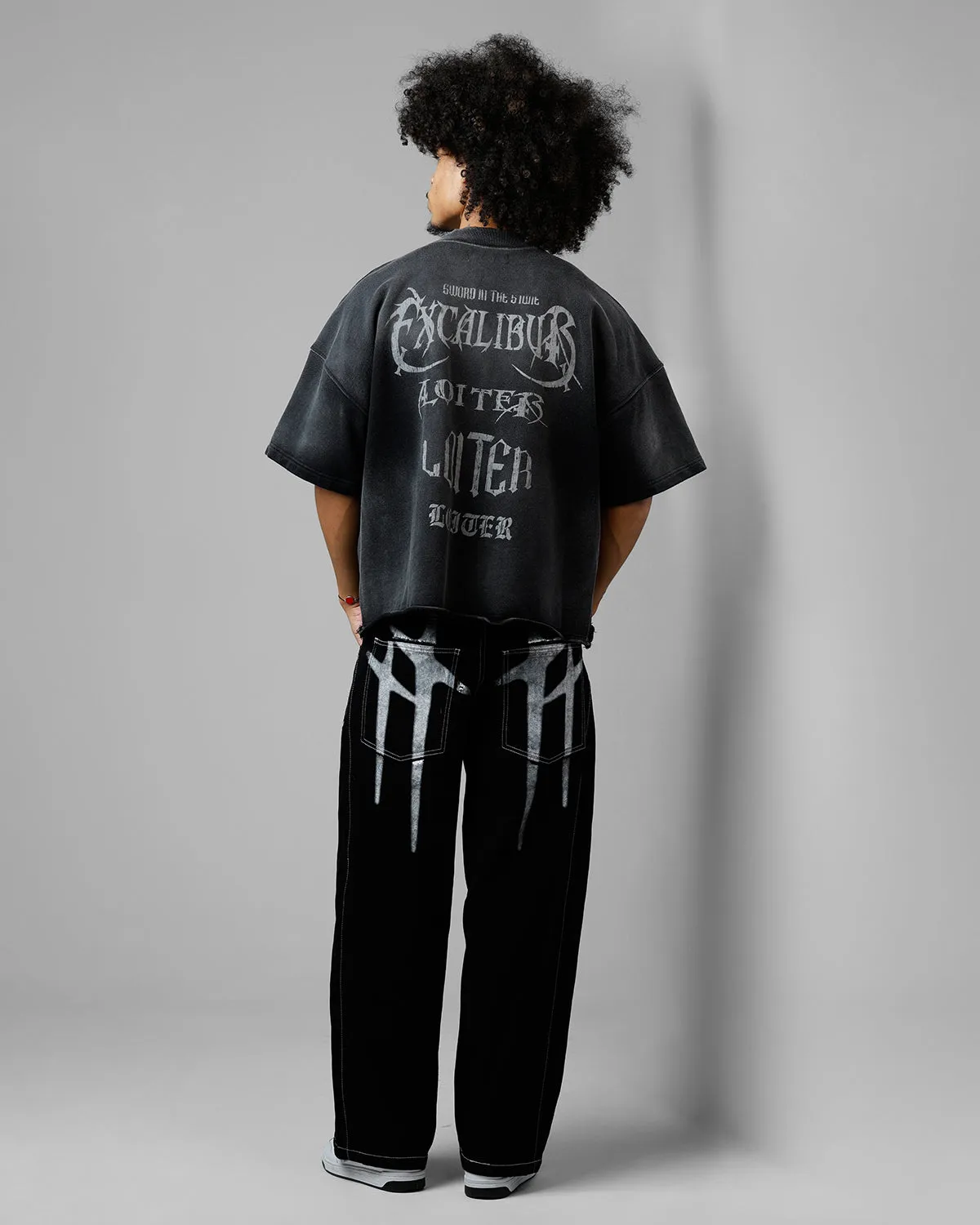 Loiter Excalibur Sword Distressed T-Shirt Washed Black