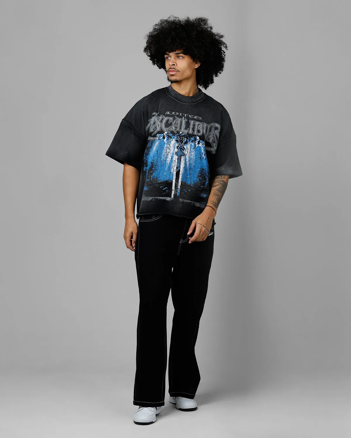 Loiter Excalibur Sword Distressed T-Shirt Washed Black