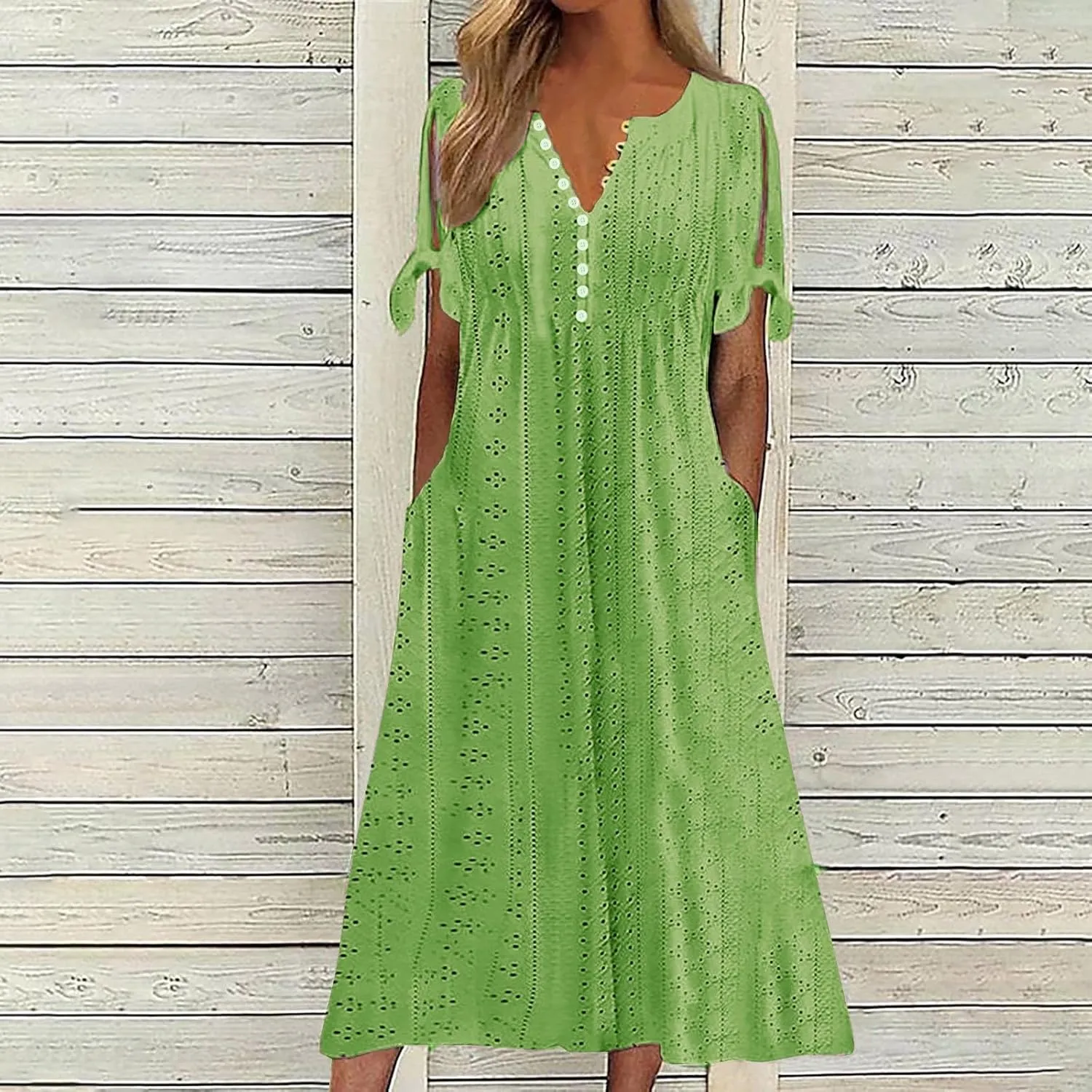 Long Dresses for Women 2025 Trendy Short Sleeve Boho Eyelet Tshirt Dress Casual Summer Beach Vacation Sundress