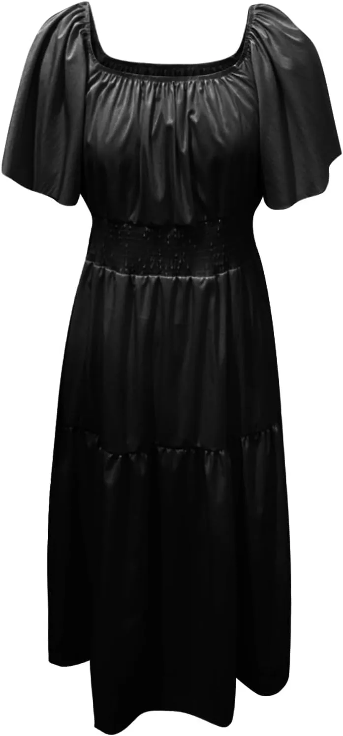 Long Dresses for Women Milkmaid Dress 2025 Trendy Short Sleeve Square Neck Smocked Waist Vacation Tiered Flowy Maxi Dress