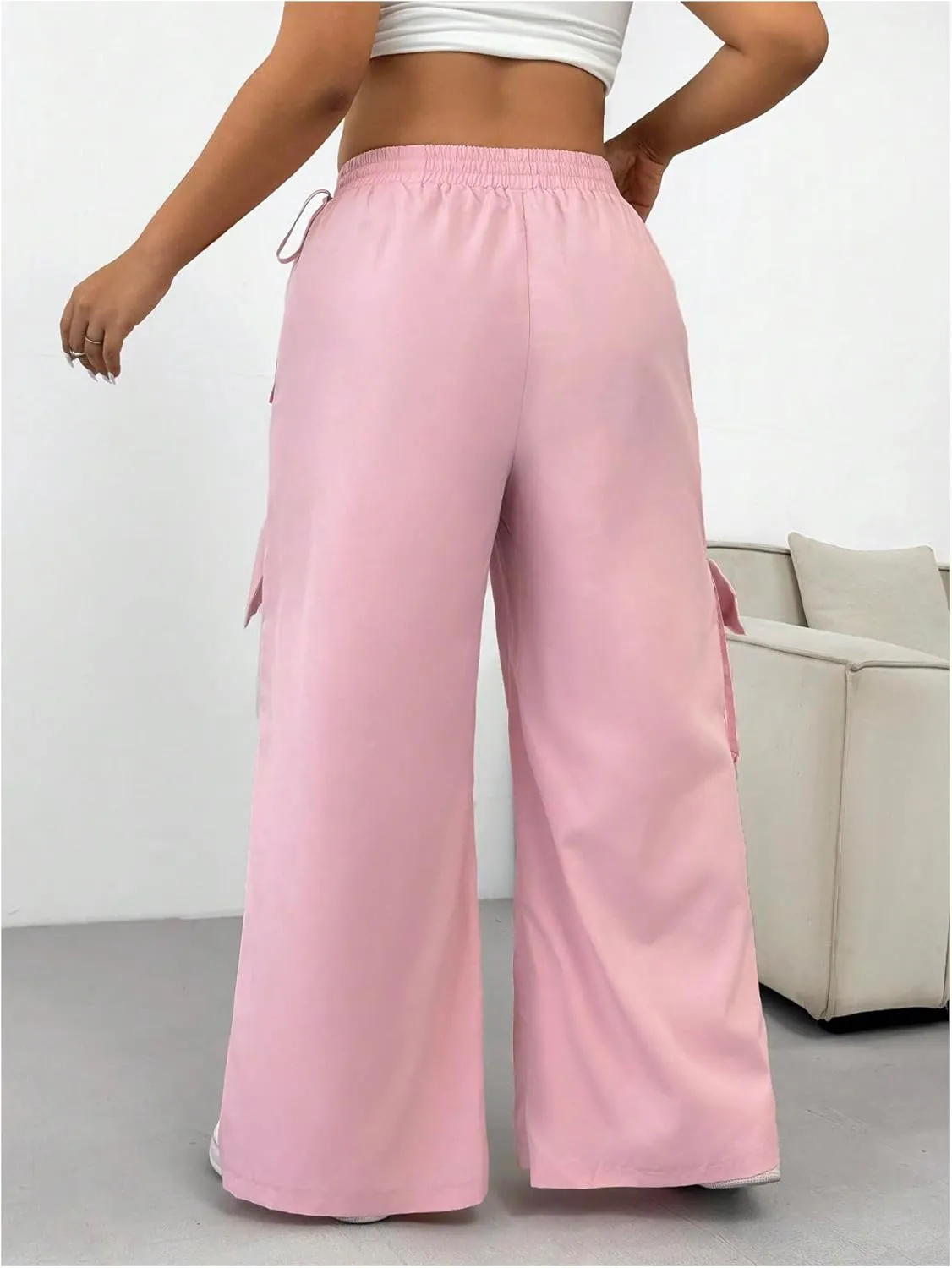 MakeMeChic Women's Plus Size Elastic Waist Baggy Sweatpants Side Tie Bow Wide Leg Y2K Pants