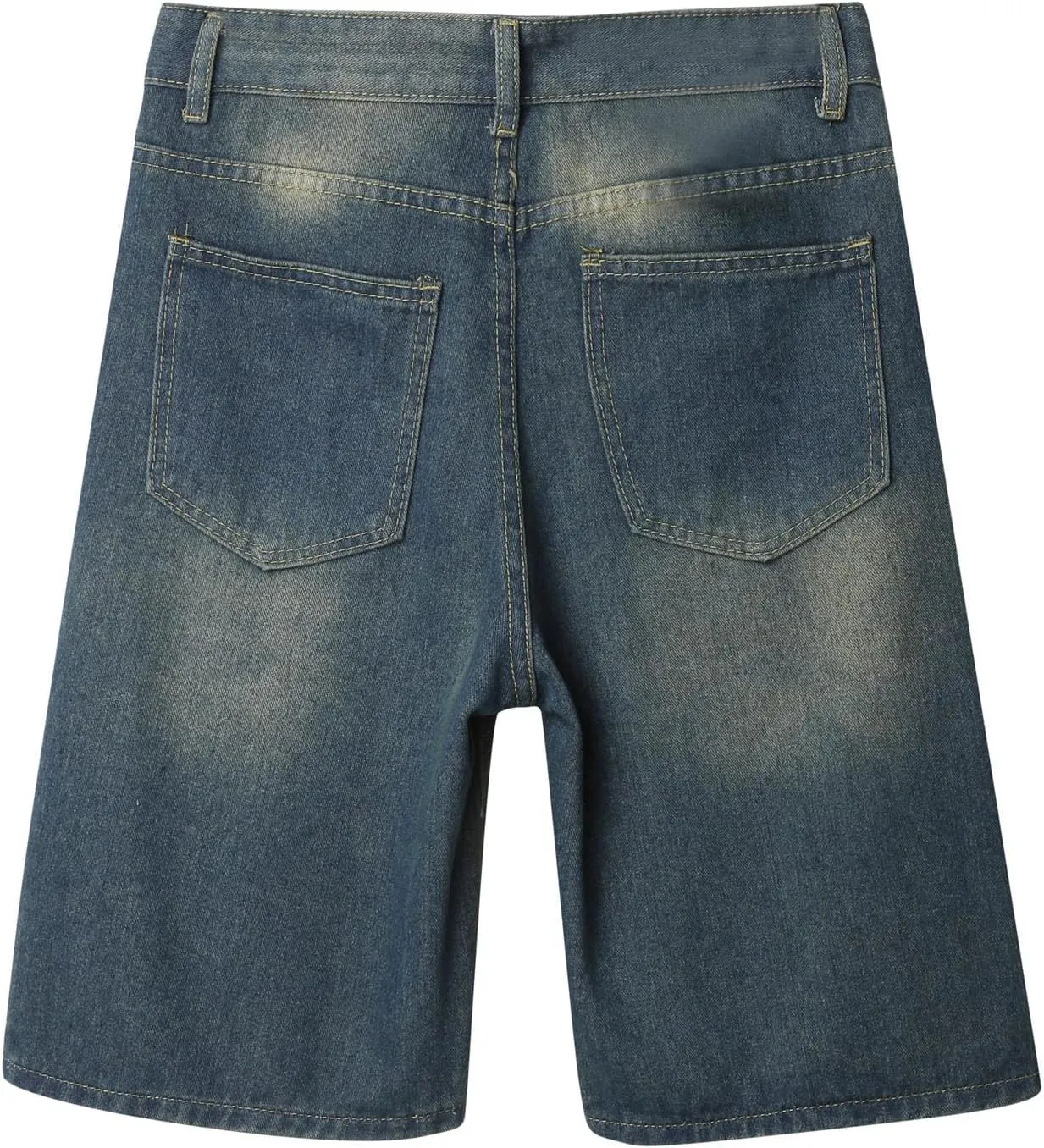 Men Baggy Denim Jorts Y2K Grunge Loose Hip Hop Jean Shorts Summer Casual Mid Jeans with Pockets Streetwear