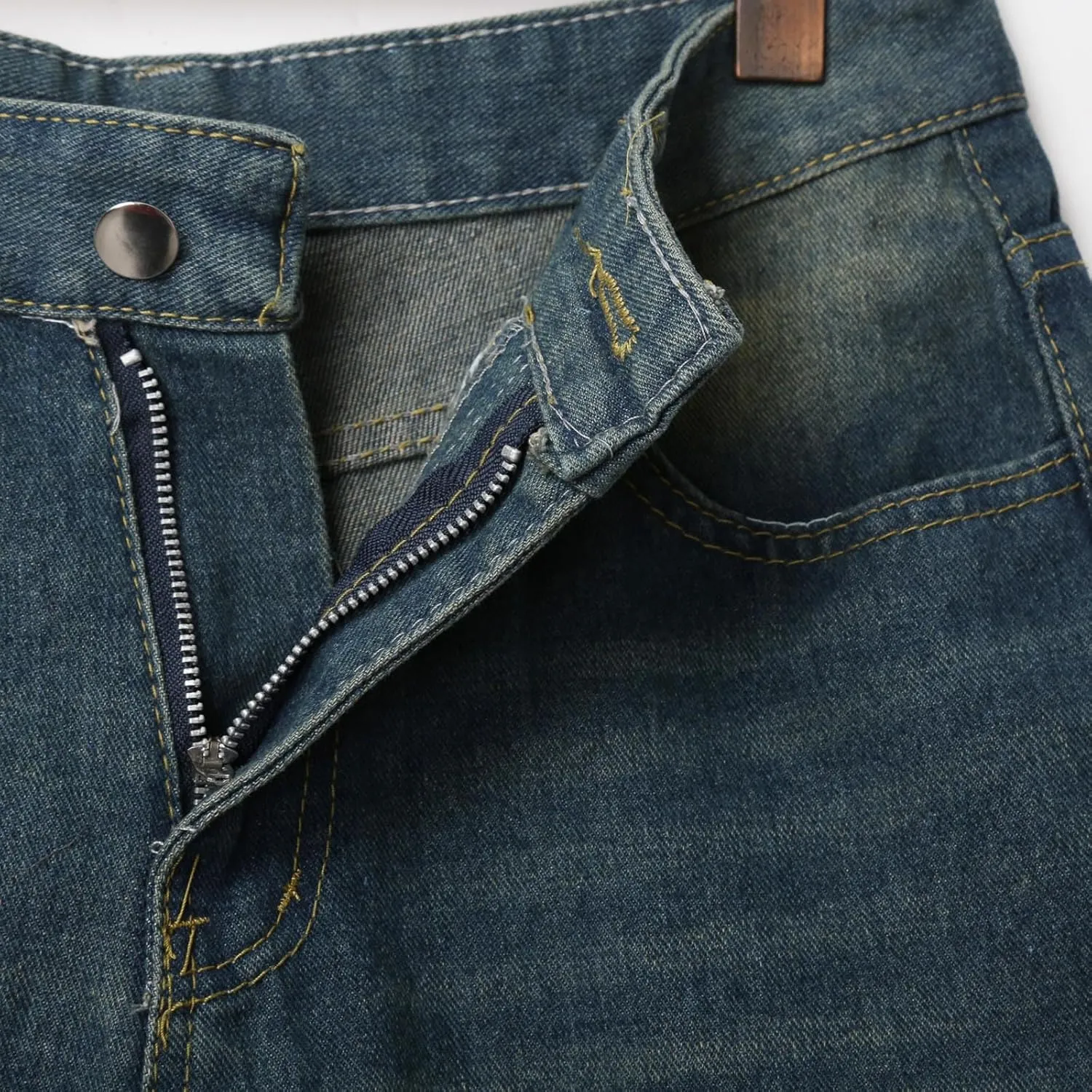 Men Baggy Denim Jorts Y2K Grunge Loose Hip Hop Jean Shorts Summer Casual Mid Jeans with Pockets Streetwear