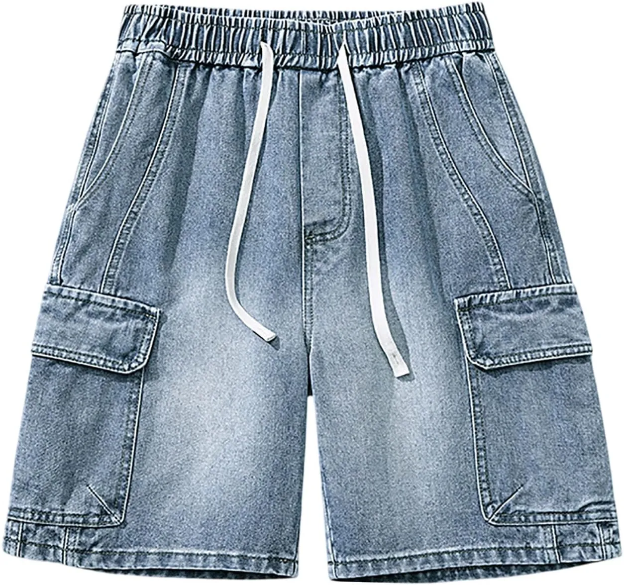 Men Baggy Denim Jorts Y2K Grunge Loose Hip Hop Jean Shorts Summer Casual Mid Jeans with Pockets Streetwear