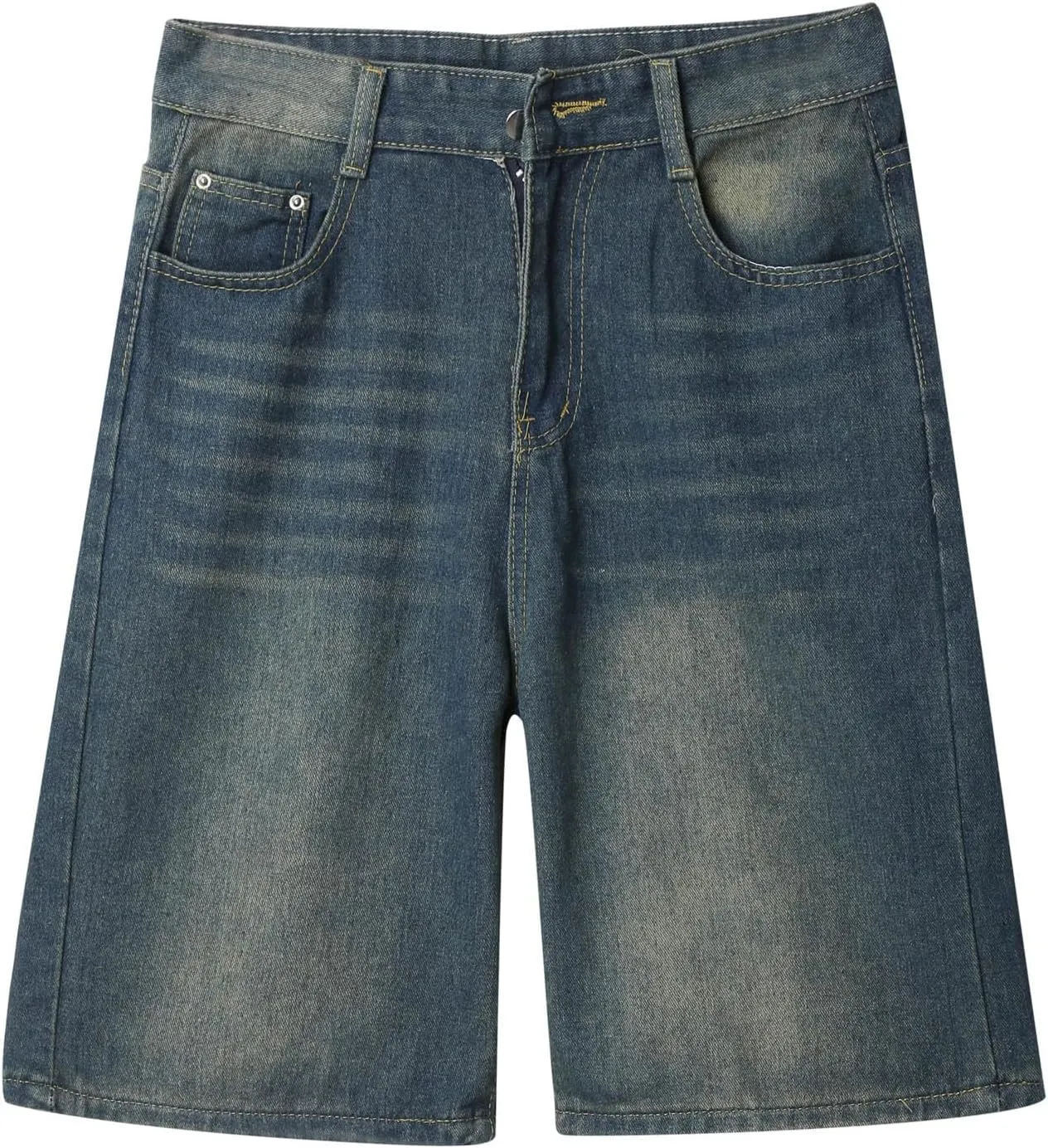 Men Baggy Denim Jorts Y2K Grunge Loose Hip Hop Jean Shorts Summer Casual Mid Jeans with Pockets Streetwear