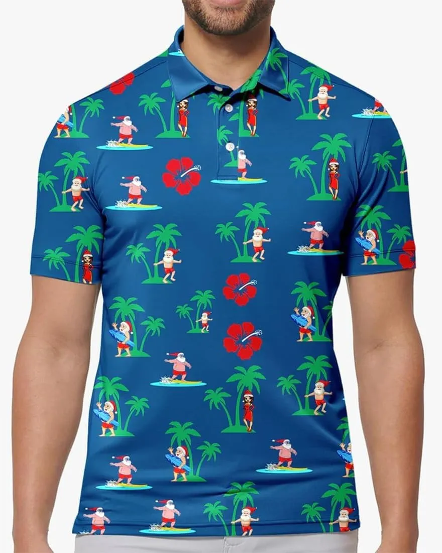 Mens Golf Shirt Moisture 3D Print Wicking Performance Polo Shirts for Men Quick-Dry