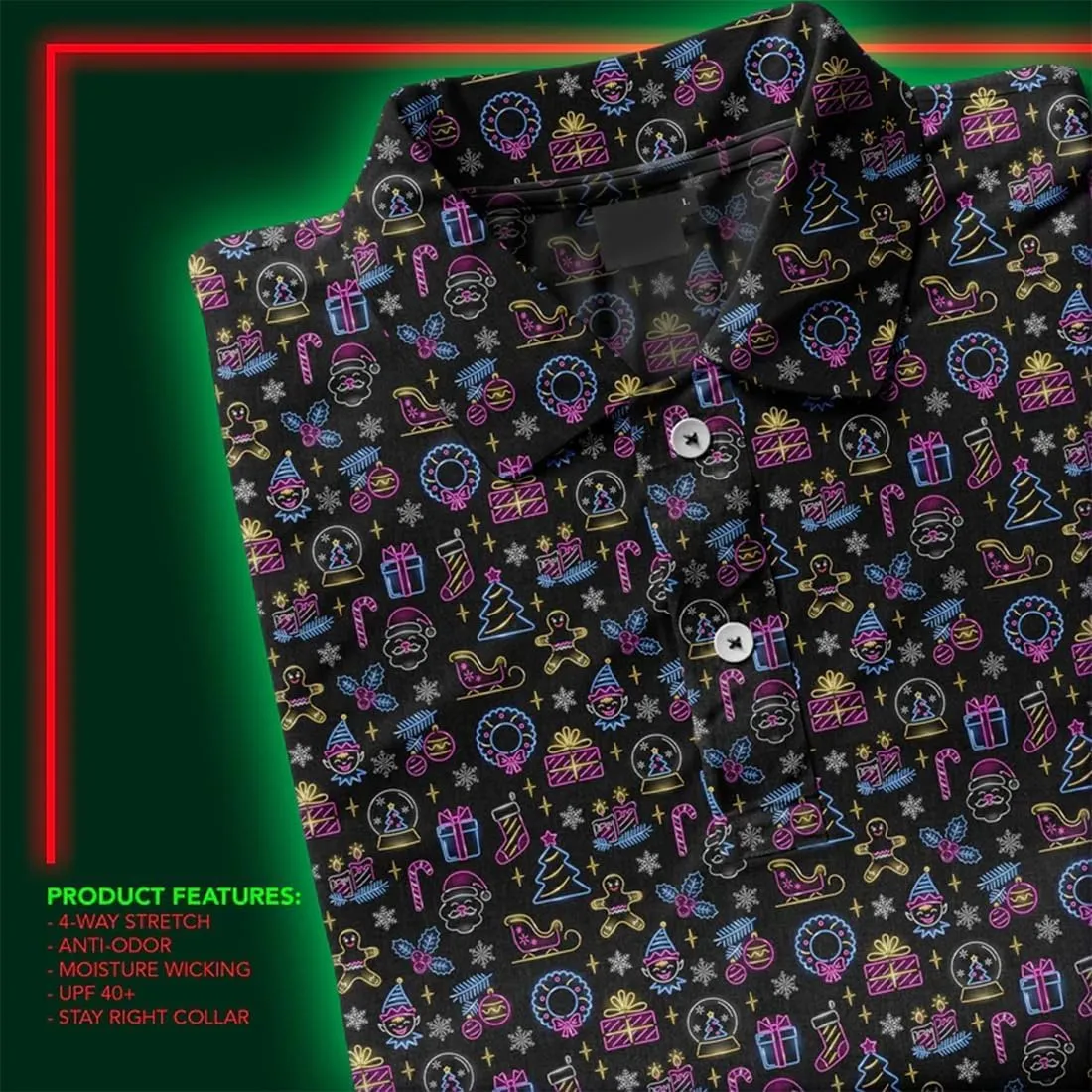 Mens Golf Shirt Moisture 3D Print Wicking Performance Polo Shirts for Men Quick-Dry