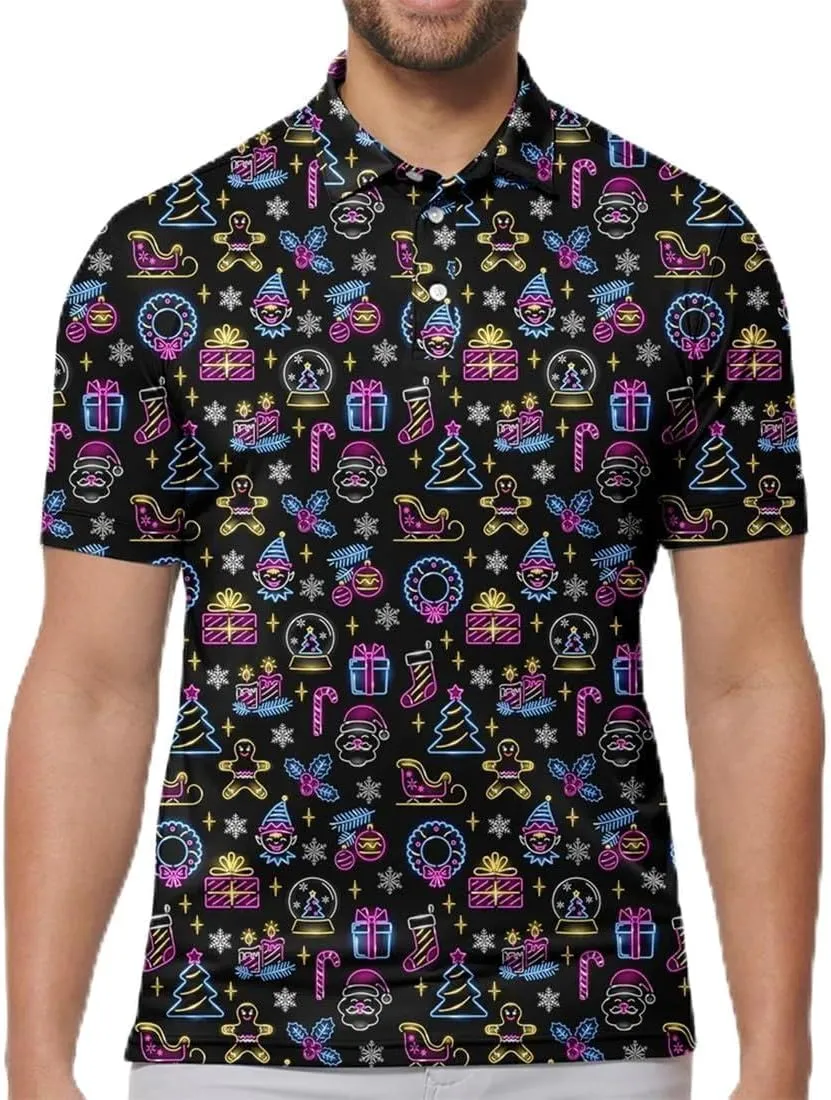 Mens Golf Shirt Moisture 3D Print Wicking Performance Polo Shirts for Men Quick-Dry