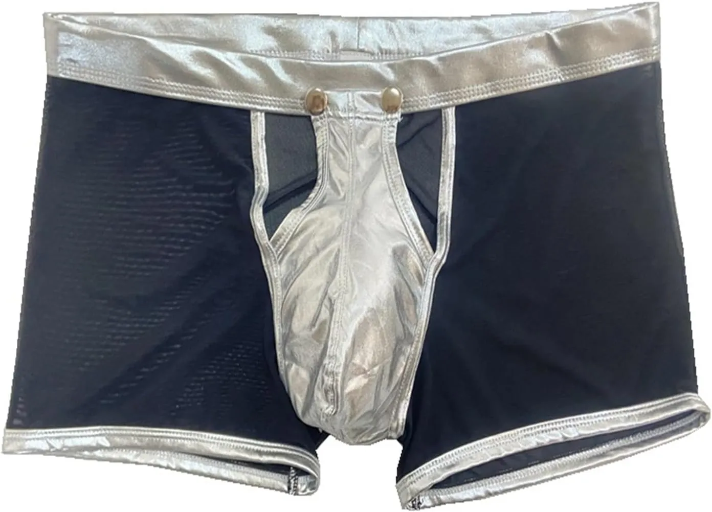 Men's PU Leather Hollow Button Briefs Breathable Low Waist Hollow Patent Leather Mesh Underwear(A3,XX-Large)