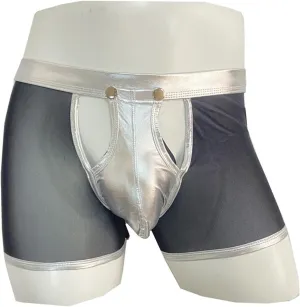Men's PU Leather Hollow Button Briefs Breathable Low Waist Hollow Patent Leather Mesh Underwear(A3,XX-Large)