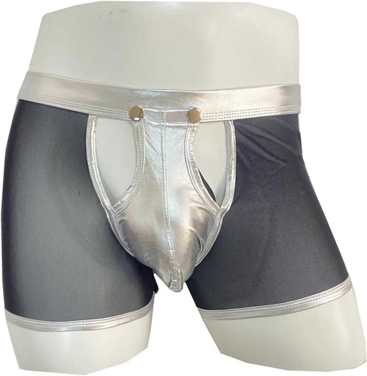 Men's PU Leather Hollow Button Briefs Breathable Low Waist Hollow Patent Leather Mesh Underwear(A3,XX-Large)