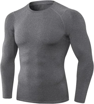 Men's Sports Compression Shirt Running Workout Long Sleeve Quick Dry Base Layer Active Athletic Gym, 01#grey, Small