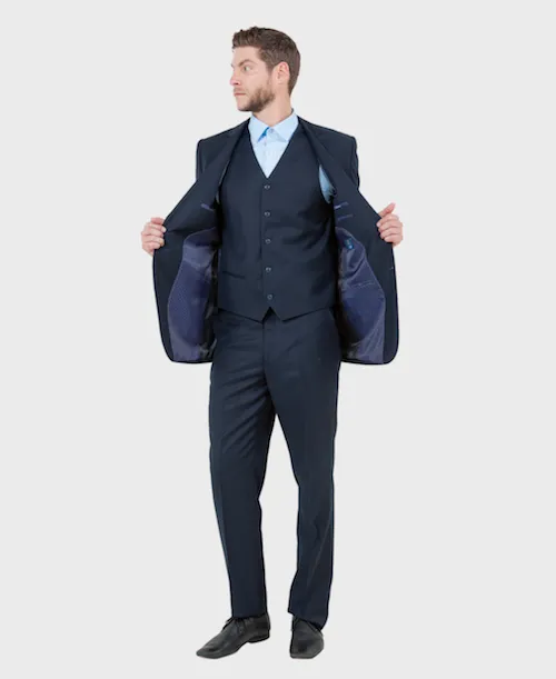 Navy Wool Modern Fit 3 Piece Suit