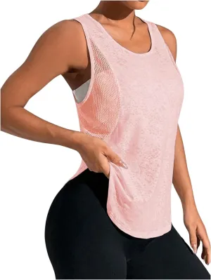 OYOANGLE Women's Mesh Workout Tank Top Athletic Running Sleeveless Shirts Yoga Gym Tops