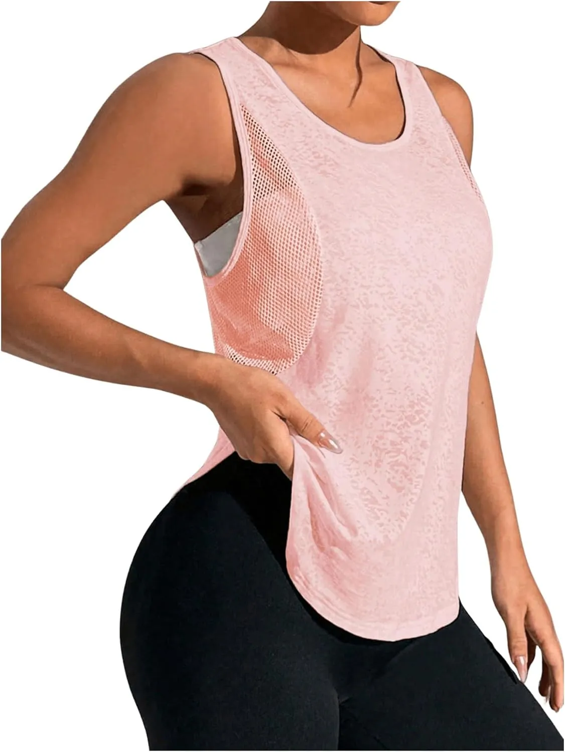OYOANGLE Women's Mesh Workout Tank Top Athletic Running Sleeveless Shirts Yoga Gym Tops