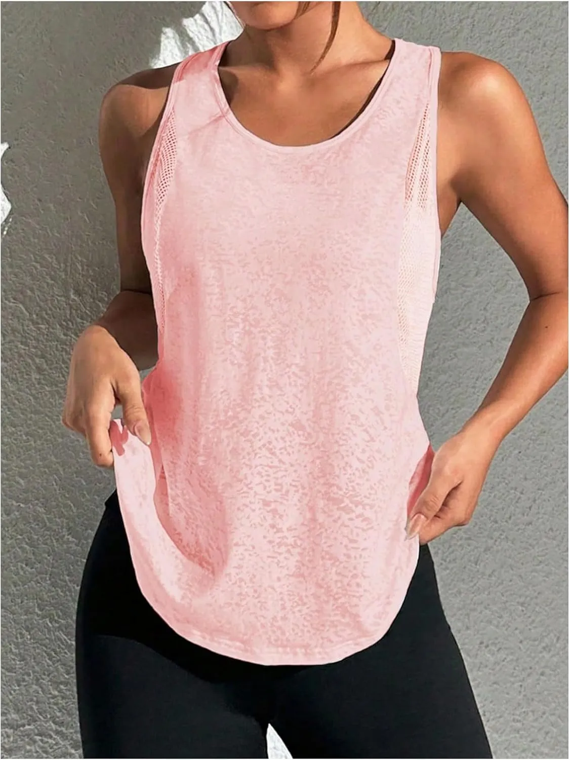 OYOANGLE Women's Mesh Workout Tank Top Athletic Running Sleeveless Shirts Yoga Gym Tops