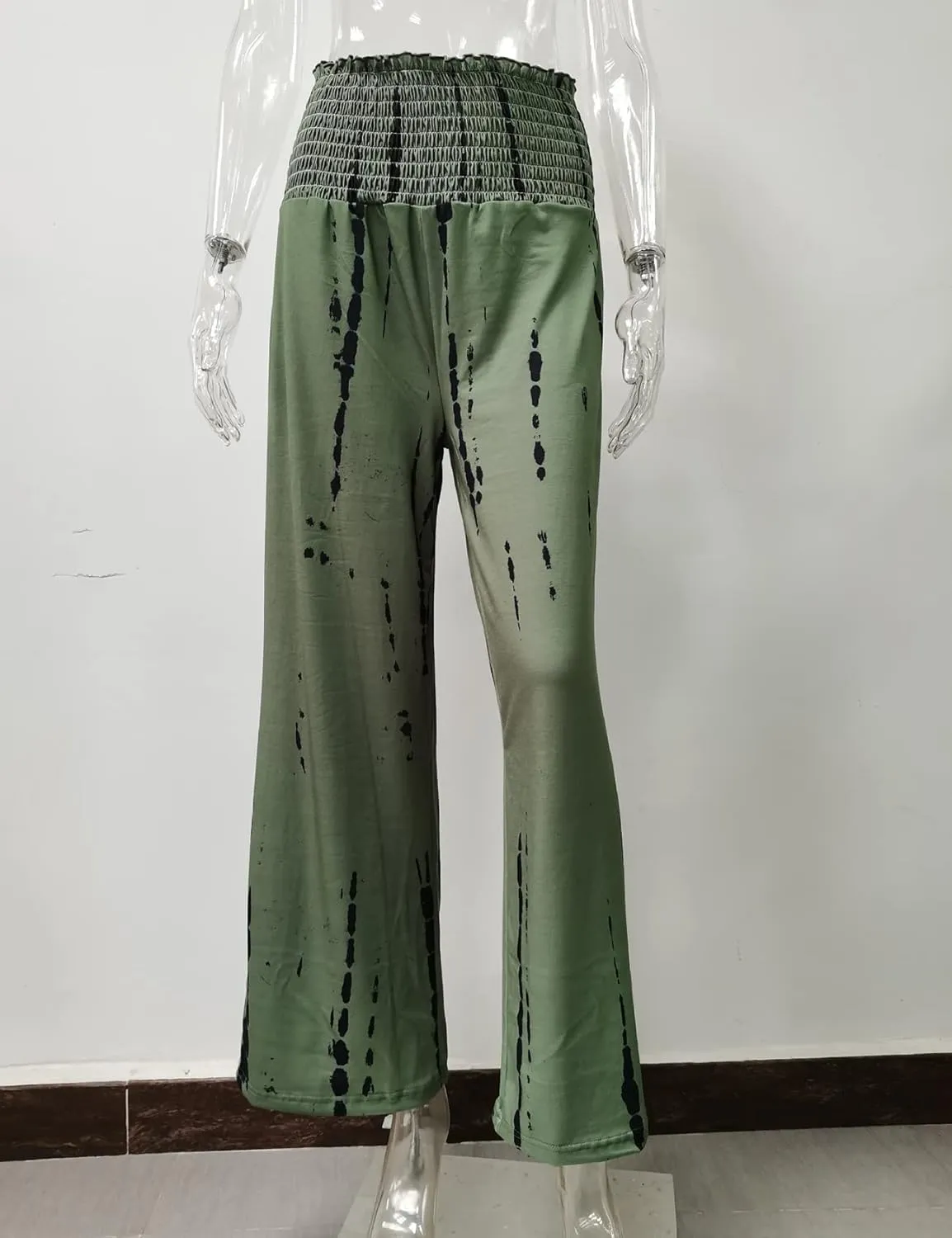 PEHMEA Women Wide Leg Pants Smocked High Waist Tie Dye Boho Casual Print Palazzo Lounge Pants