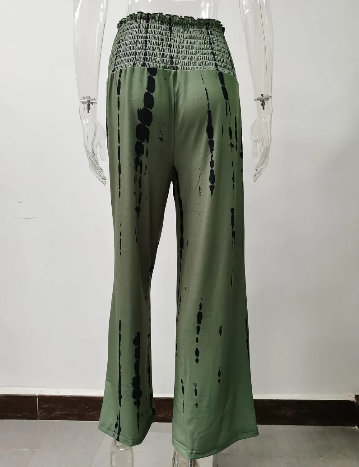 PEHMEA Women Wide Leg Pants Smocked High Waist Tie Dye Boho Casual Print Palazzo Lounge Pants