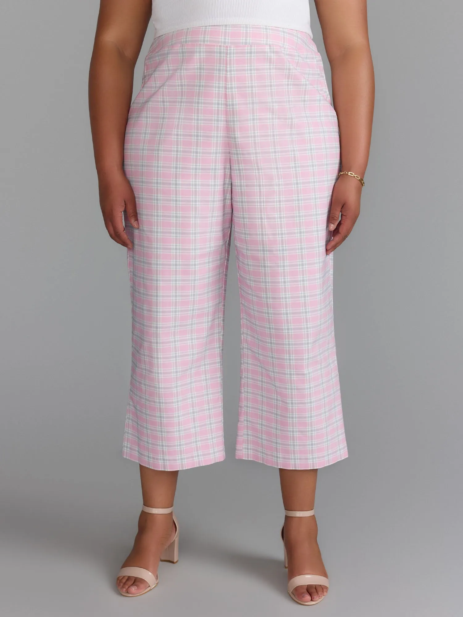 Plus Plaid Bengaline Wide Leg Pants