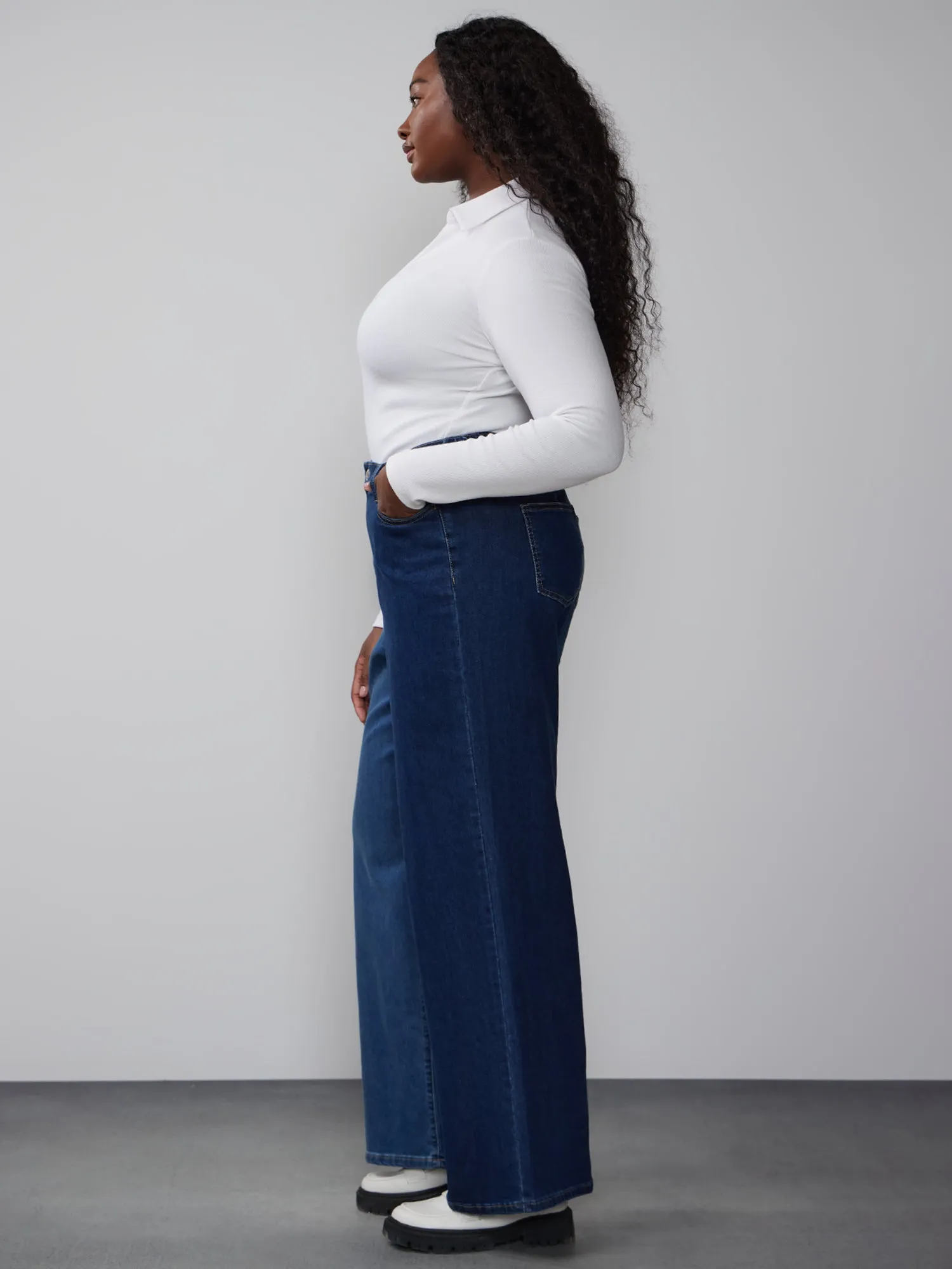 Plus Wide Leg Colorblock Jeans