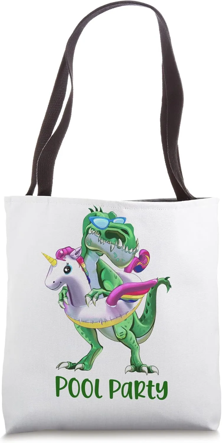 Pool Party Cute Dinosaur Unicorn Float Boys Girls Kids Tote Bag