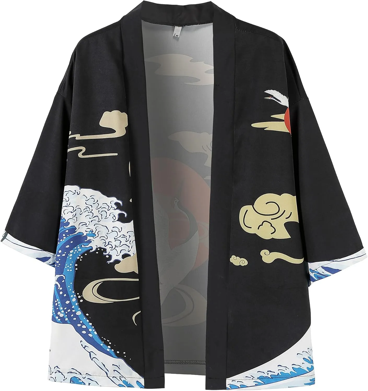 PRIJOUHE Mens Japanese Kimono Coat Suits Loose Open Front Seven Sleeve Kimono Cardigan Jacket with Shorts