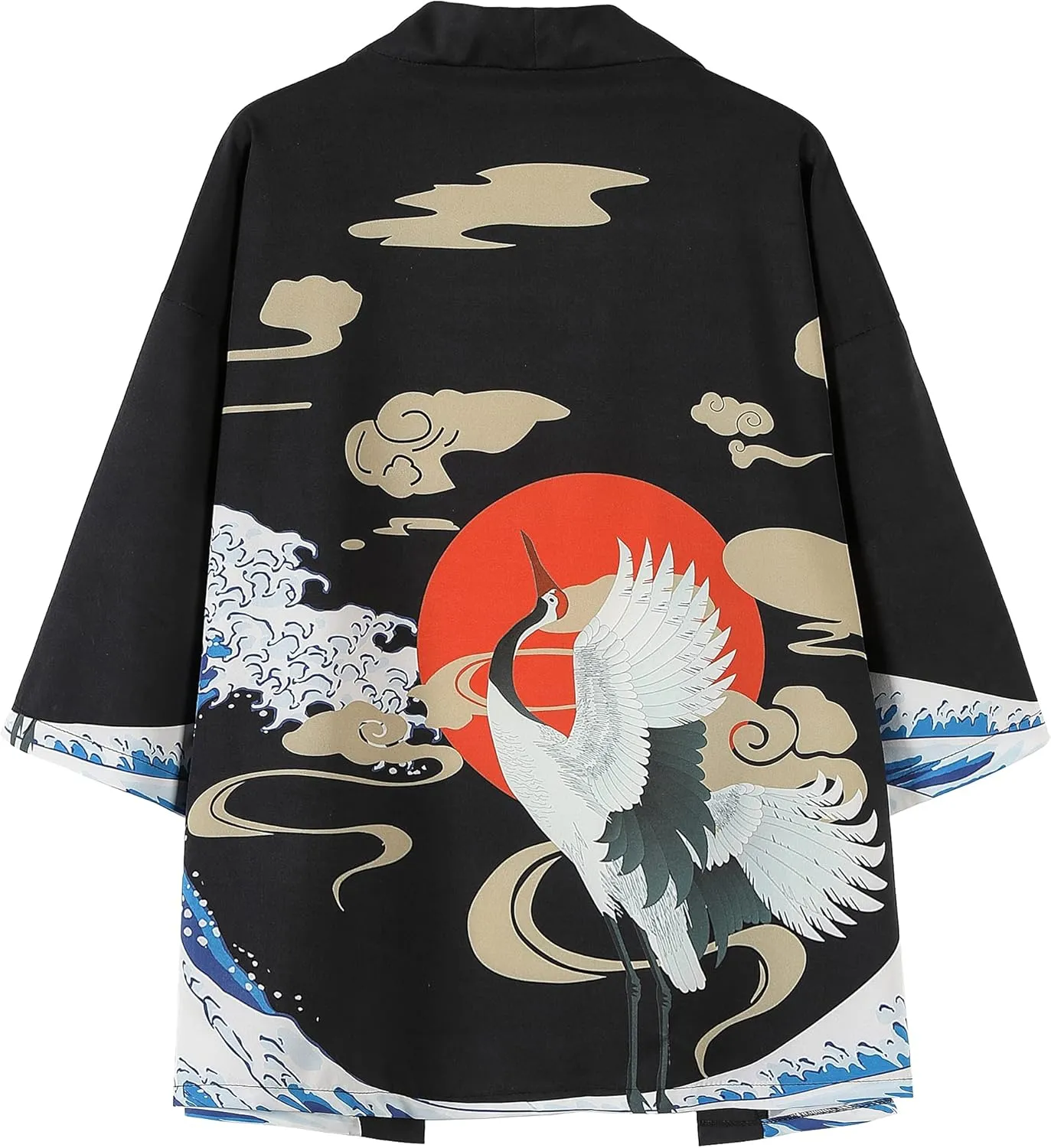 PRIJOUHE Mens Japanese Kimono Coat Suits Loose Open Front Seven Sleeve Kimono Cardigan Jacket with Shorts