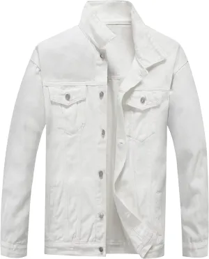 PRIJOUHE Mens Jean Jacket Casual Loose Fit Button Down Denim Trucker Jacket Coat With Multiple Colors