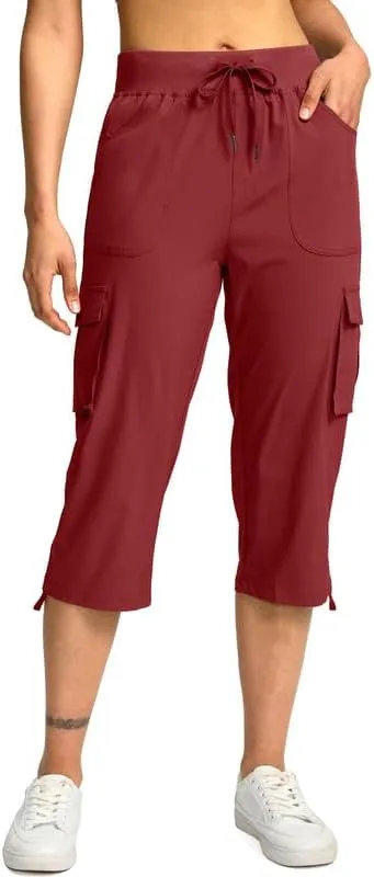 Pudolla Women's Cargo Capri Pants Lightweight Quick Dry Hiking Pants Summer Travel Casual Capris with 5 Pockets