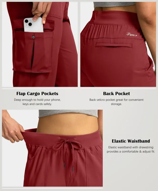 Pudolla Women's Cargo Capri Pants Lightweight Quick Dry Hiking Pants Summer Travel Casual Capris with 5 Pockets