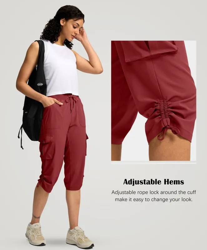 Pudolla Women's Cargo Capri Pants Lightweight Quick Dry Hiking Pants Summer Travel Casual Capris with 5 Pockets