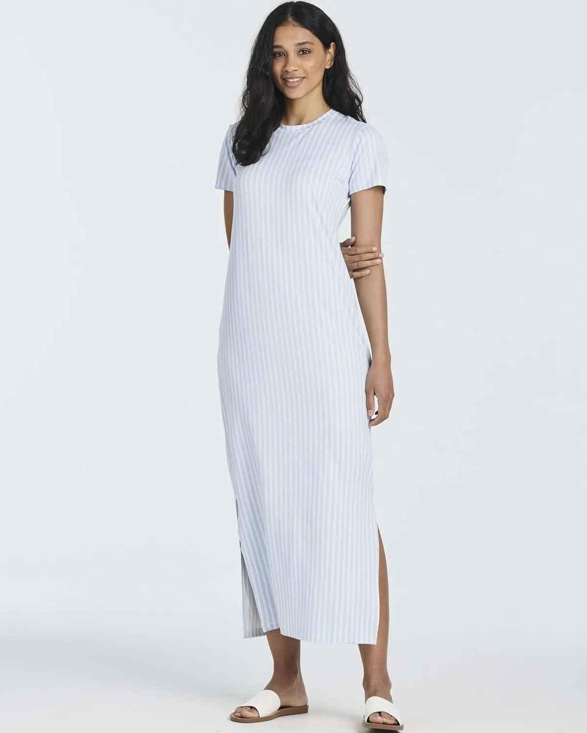 Real Essentials 3 Pack Womens Casual Short Sleeve Maxi T-Shirt Summer Dress with Slit & Pockets (Available in Plus Size)