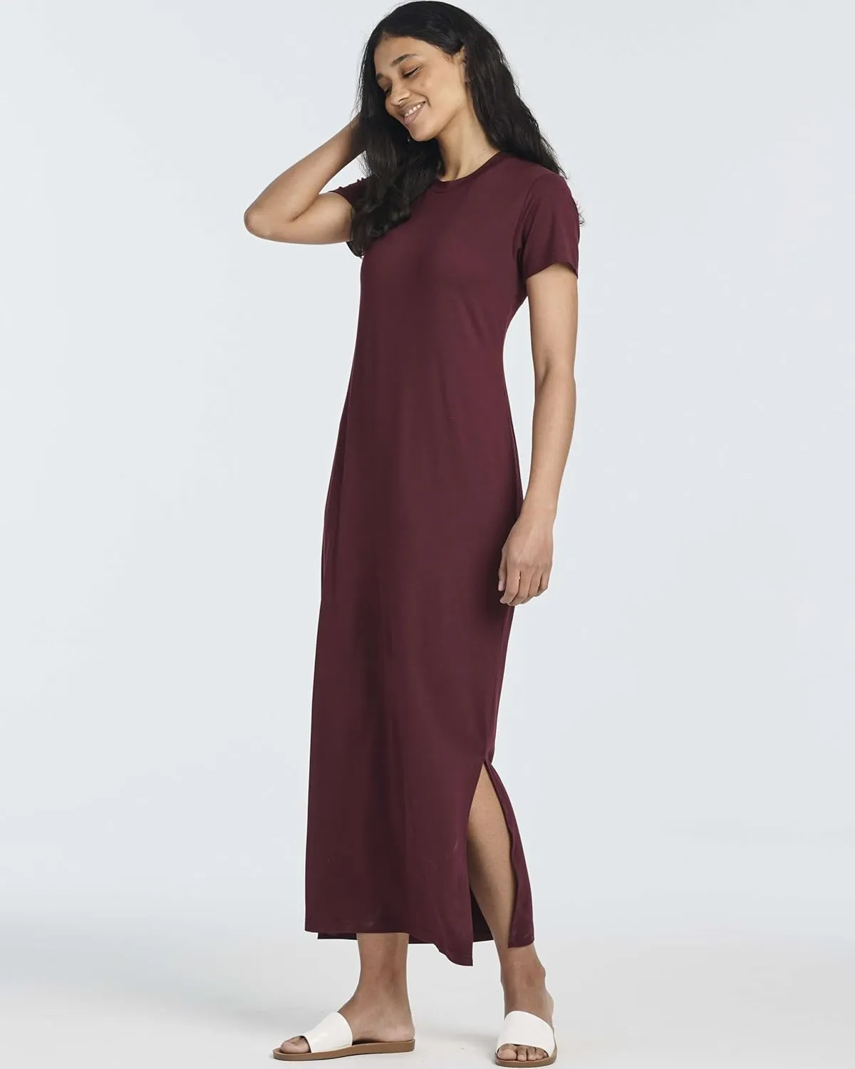 Real Essentials 3 Pack Womens Casual Short Sleeve Maxi T-Shirt Summer Dress with Slit & Pockets (Available in Plus Size)