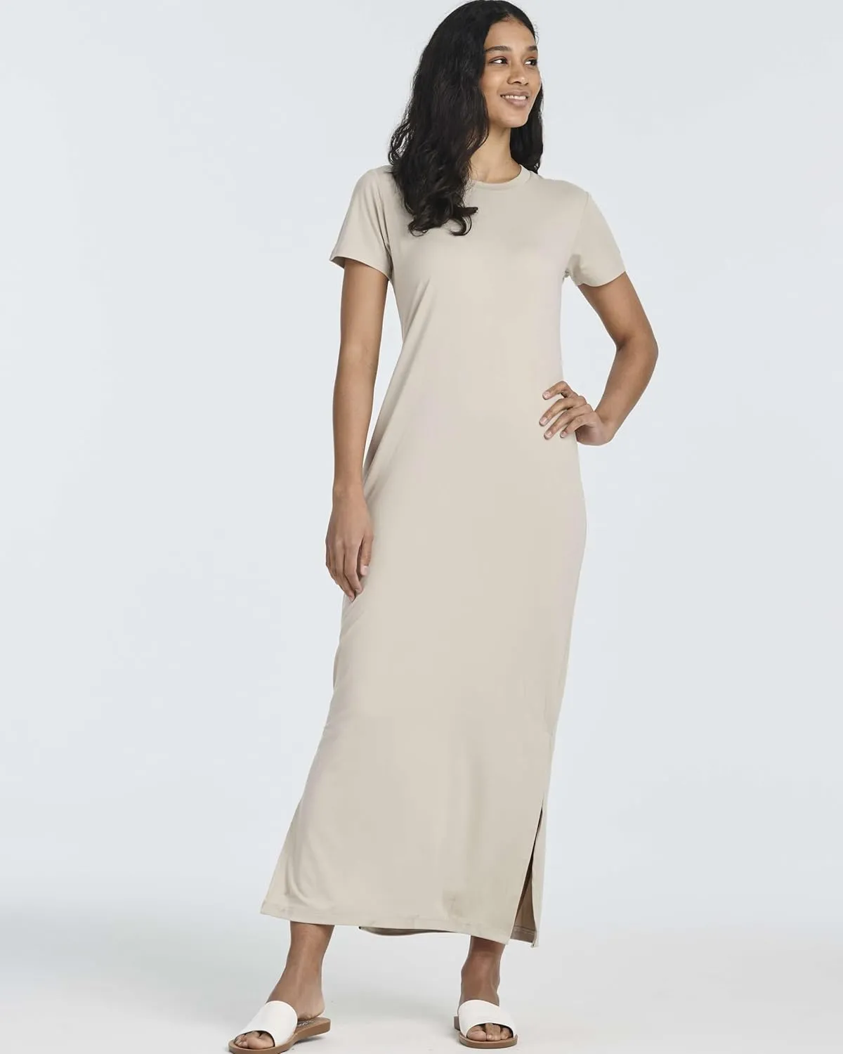 Real Essentials 3 Pack Womens Casual Short Sleeve Maxi T-Shirt Summer Dress with Slit & Pockets (Available in Plus Size)
