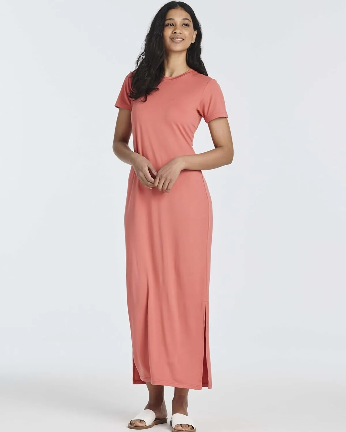 Real Essentials 3 Pack Womens Casual Short Sleeve Maxi T-Shirt Summer Dress with Slit & Pockets (Available in Plus Size)
