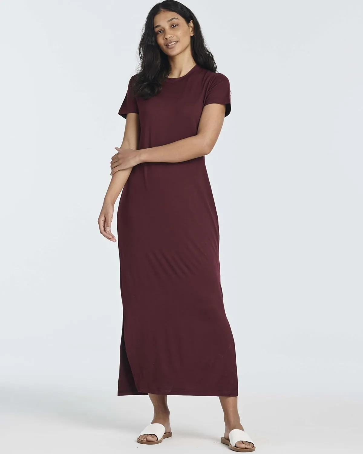 Real Essentials 3 Pack Womens Casual Short Sleeve Maxi T-Shirt Summer Dress with Slit & Pockets (Available in Plus Size)