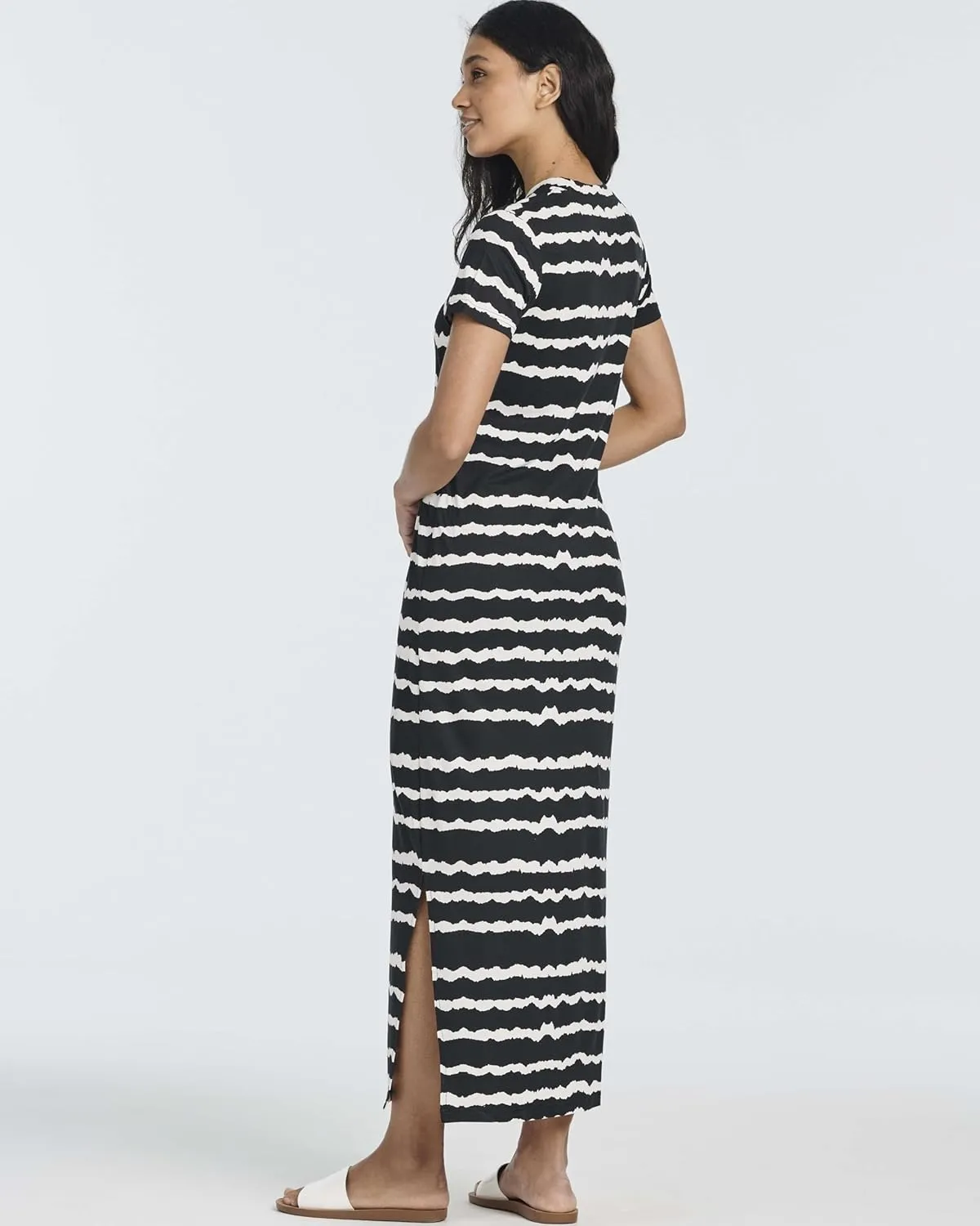 Real Essentials 3 Pack Womens Casual Short Sleeve Maxi T-Shirt Summer Dress with Slit & Pockets (Available in Plus Size)
