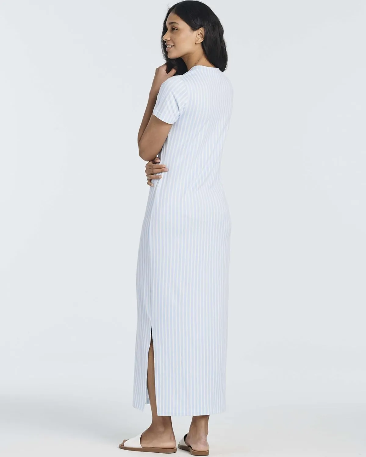 Real Essentials 3 Pack Womens Casual Short Sleeve Maxi T-Shirt Summer Dress with Slit & Pockets (Available in Plus Size)