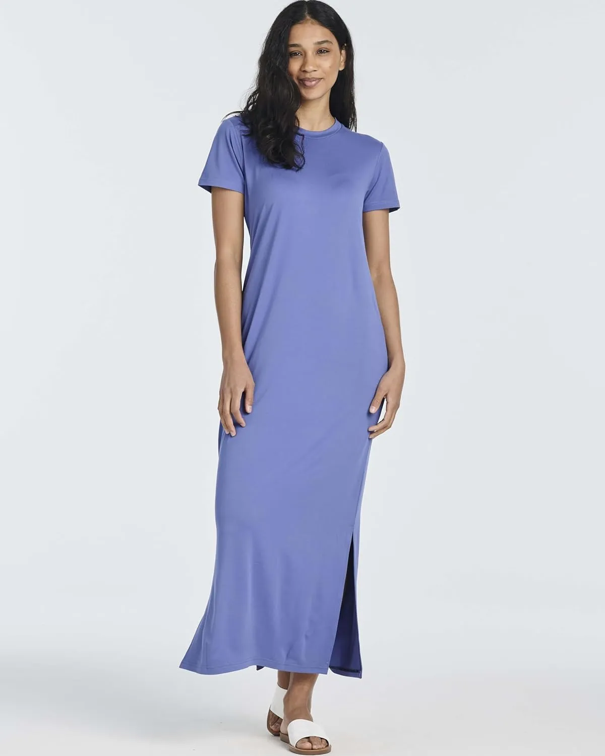 Real Essentials 3 Pack Womens Casual Short Sleeve Maxi T-Shirt Summer Dress with Slit & Pockets (Available in Plus Size)
