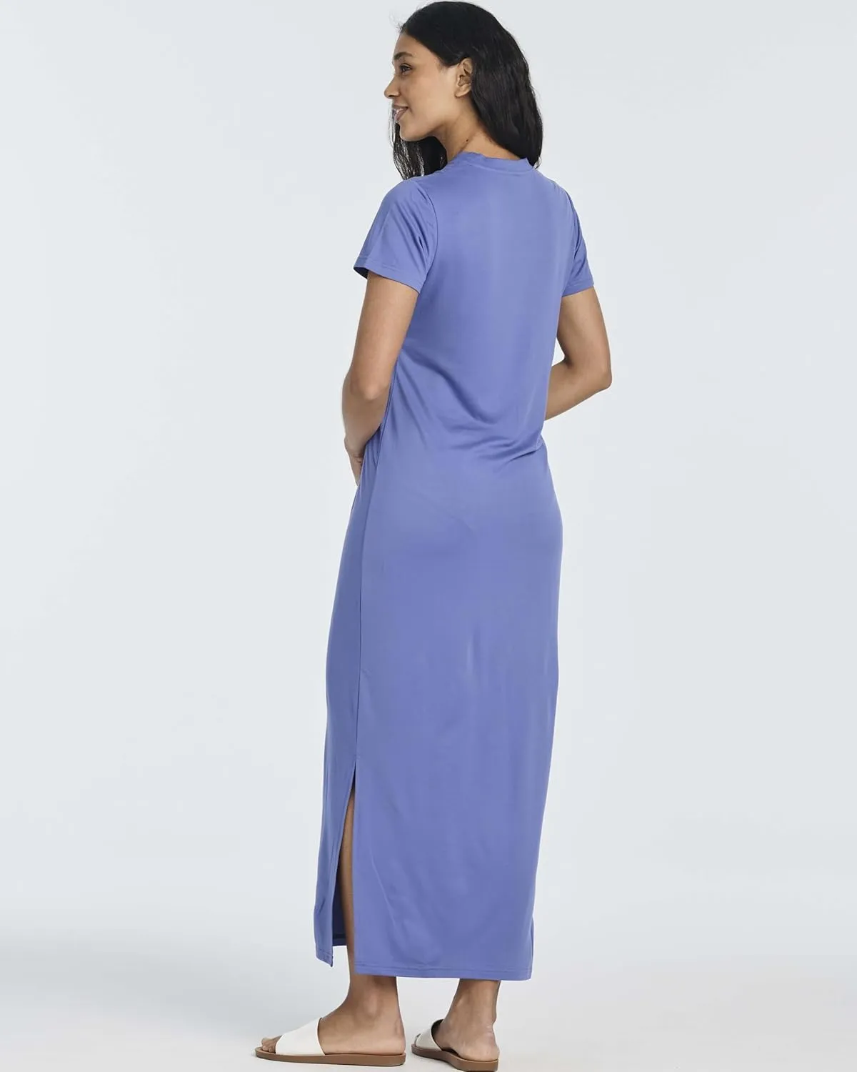 Real Essentials 3 Pack Womens Casual Short Sleeve Maxi T-Shirt Summer Dress with Slit & Pockets (Available in Plus Size)
