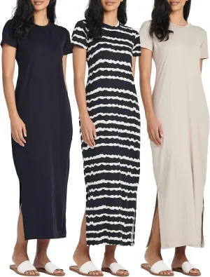 Real Essentials 3 Pack Womens Casual Short Sleeve Maxi T-Shirt Summer Dress with Slit & Pockets (Available in Plus Size)
