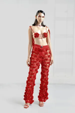 Rosa Shred Knit Pants with Fleur Micro Bustier and Fringe Overlay