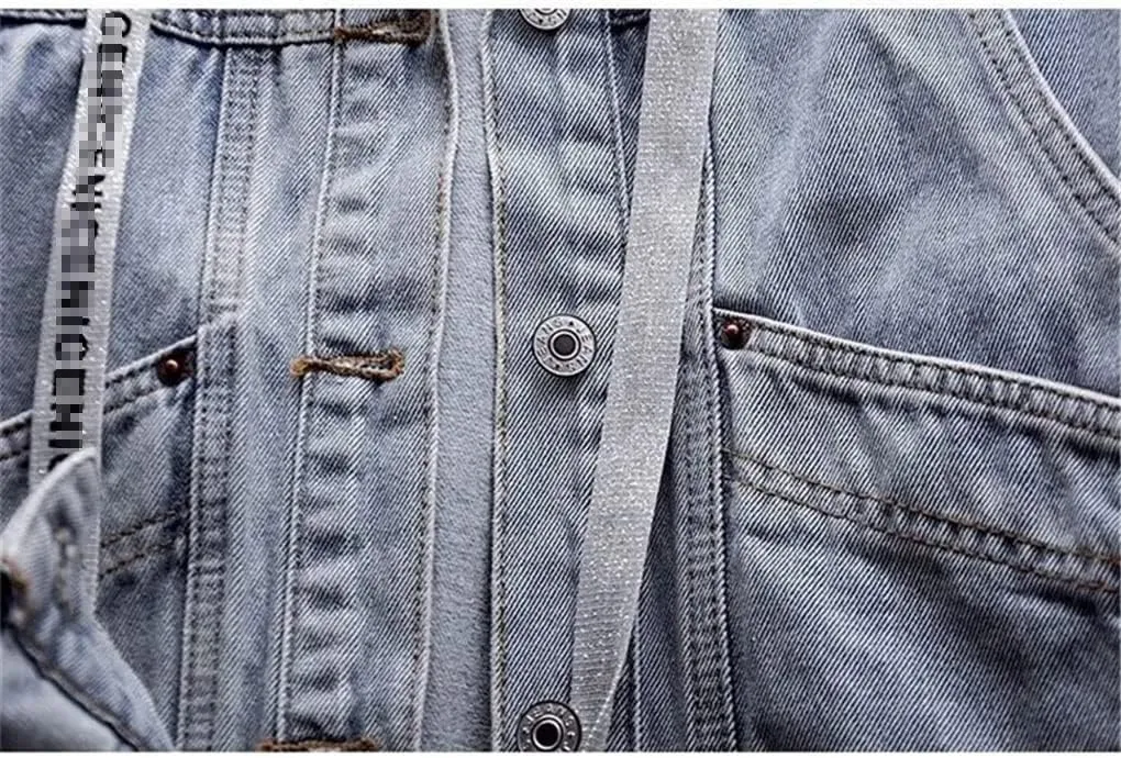 SaoBiiu Women Denim Jacket Blue Hooded Turn-Down Collar Loose Button Patchwork Outwear Female Casual Jean Coat