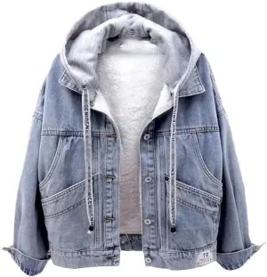 SaoBiiu Women Denim Jacket Blue Hooded Turn-Down Collar Loose Button Patchwork Outwear Female Casual Jean Coat