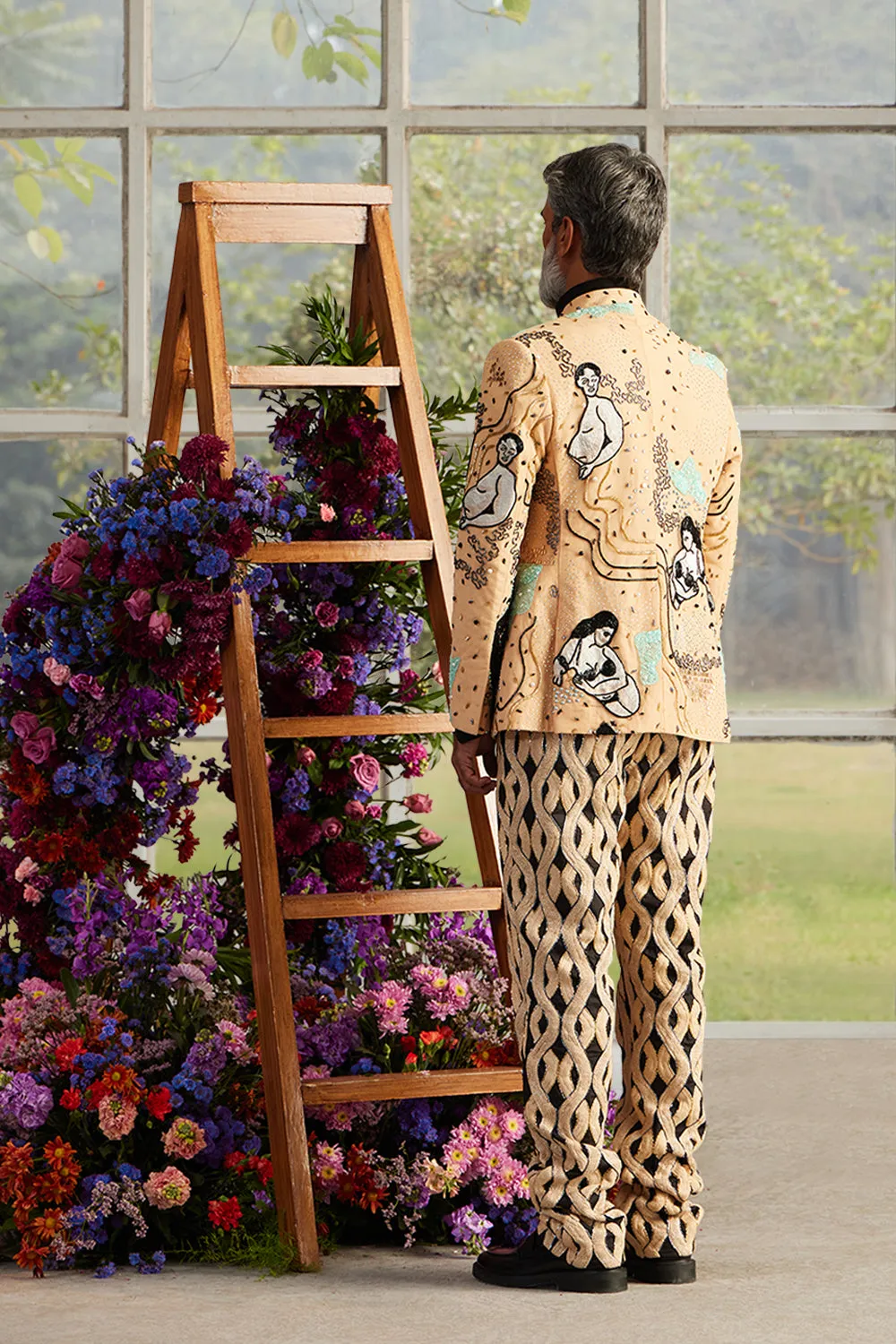 Saun Beaded Bandhgala with Serpentine Knit Pants