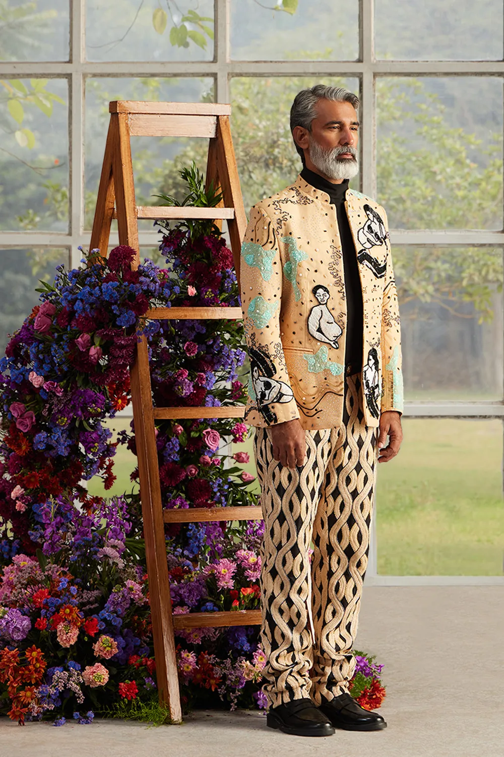 Saun Beaded Bandhgala with Serpentine Knit Pants