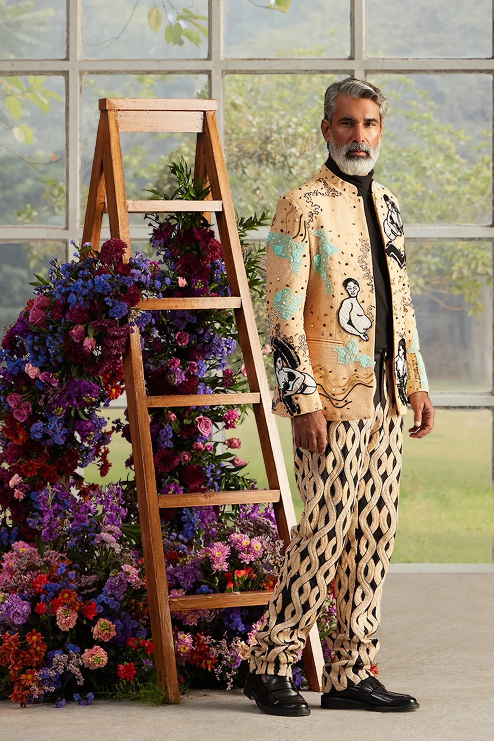Saun Beaded Bandhgala with Serpentine Knit Pants