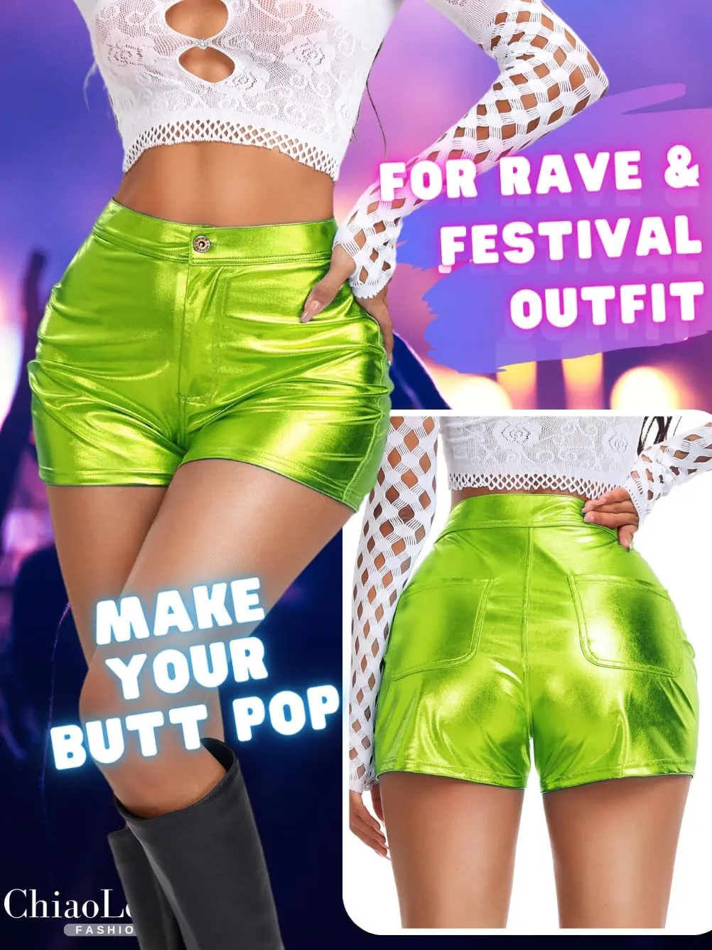 Sexy Booty Shorts, Faux Leather Rave Pants, High Waisted Plus Size