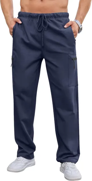 SILKWORLD Sweatpants for Men Zipper Cargo Pockets Joggers Open Bottom Casual Pants for Athletic, Jogging, Running, Workout