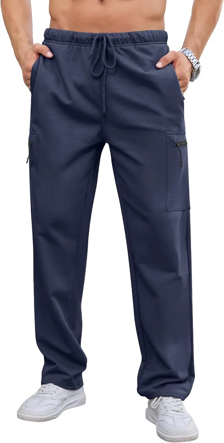 SILKWORLD Sweatpants for Men Zipper Cargo Pockets Joggers Open Bottom Casual Pants for Athletic, Jogging, Running, Workout